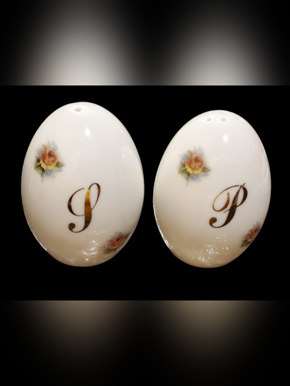 Vtg. 1950s White Porcelain Salt  Pepper Shakers with Floral Motif